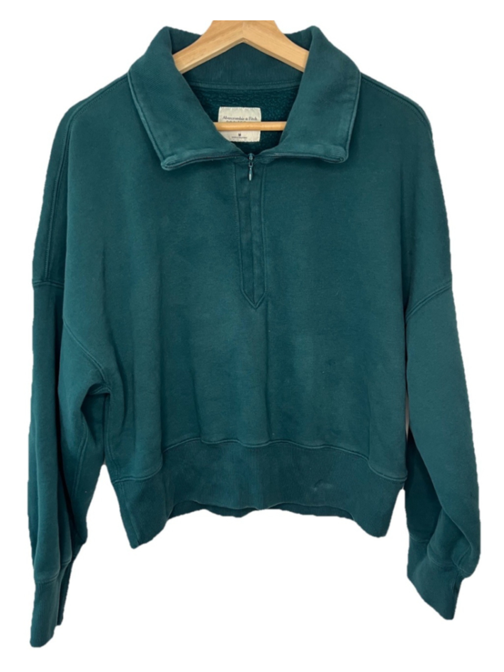 Abercrombie & Fitch Soft A&F Essentials Fleece Pullover Sweatshirt Green M Women